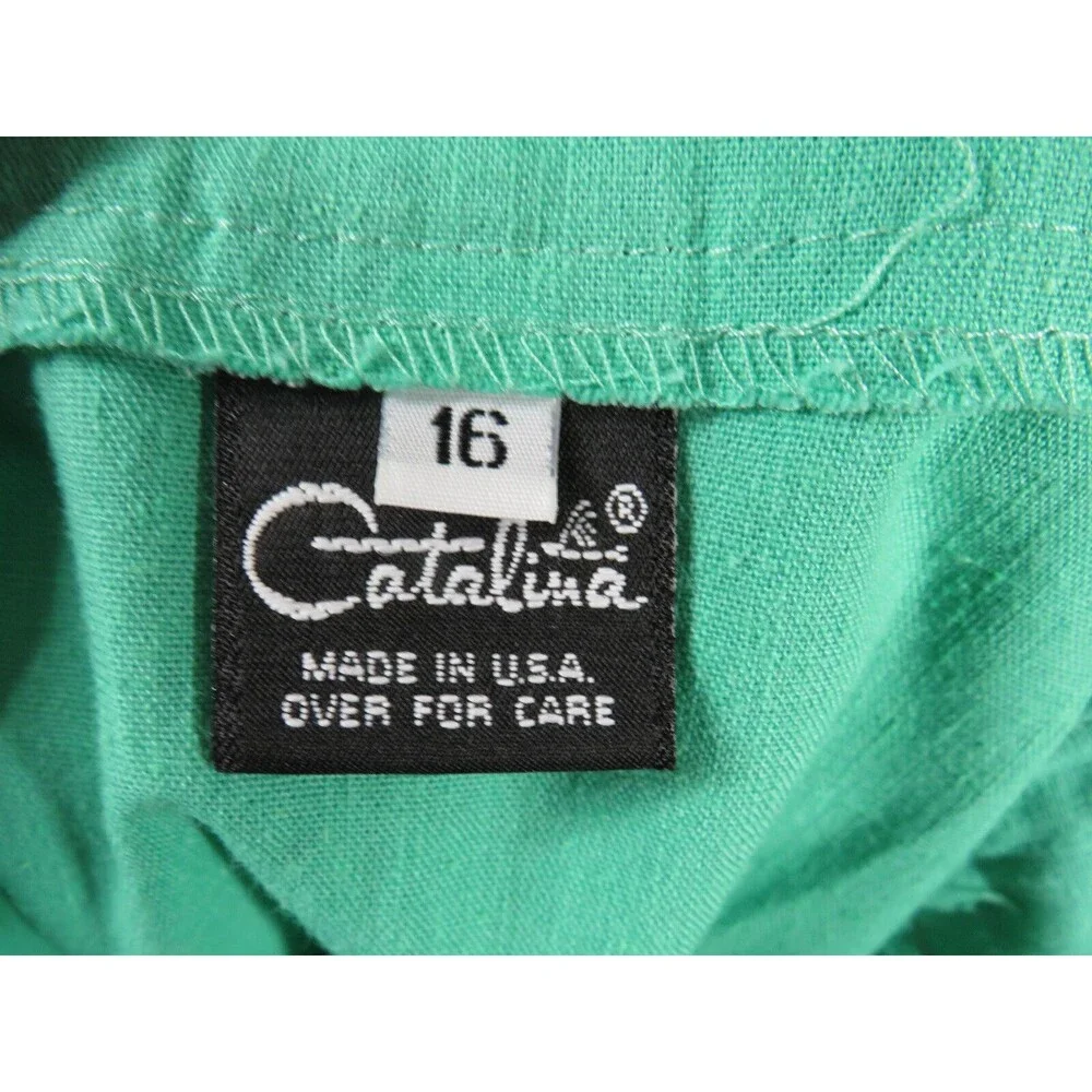 Vintage Catalina USA Made Seafoam Green Button Front Woven Midi Skirt Size 16